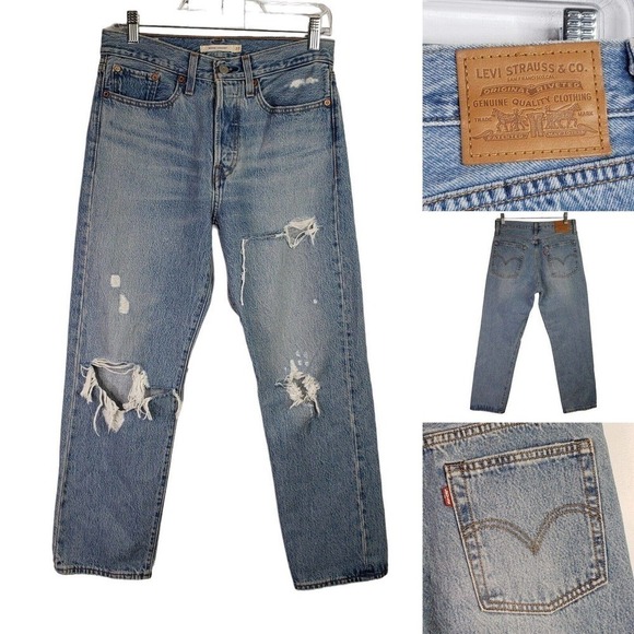 Levi’s Premium Wedgie Straight Distressed Denim Jeans High Rise Womens Size 27 - Picture 1 of 15